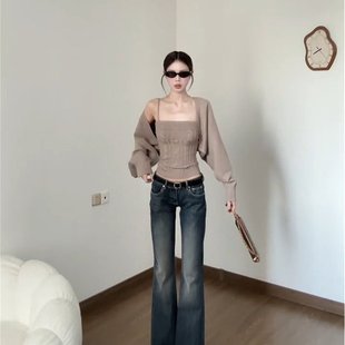 绞花吊带背心开衫 灯笼袖 针织两件套 Shop摩卡慕斯 Fart