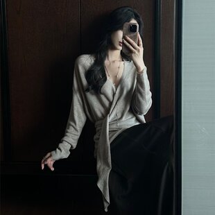 5werkwen 智性绑带开衫 温柔感两穿斜门襟开衫