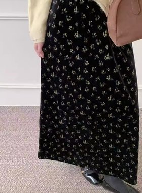 芭妮Bonnet加厚紫色碎花丝绒半身裙女2025冬新款韩版松紧腰A字裙