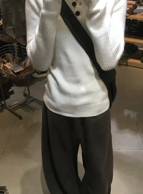 HEYABC 美式辣妹亨利领长袖针织衫女2025百搭休闲显瘦毛衣打底衫