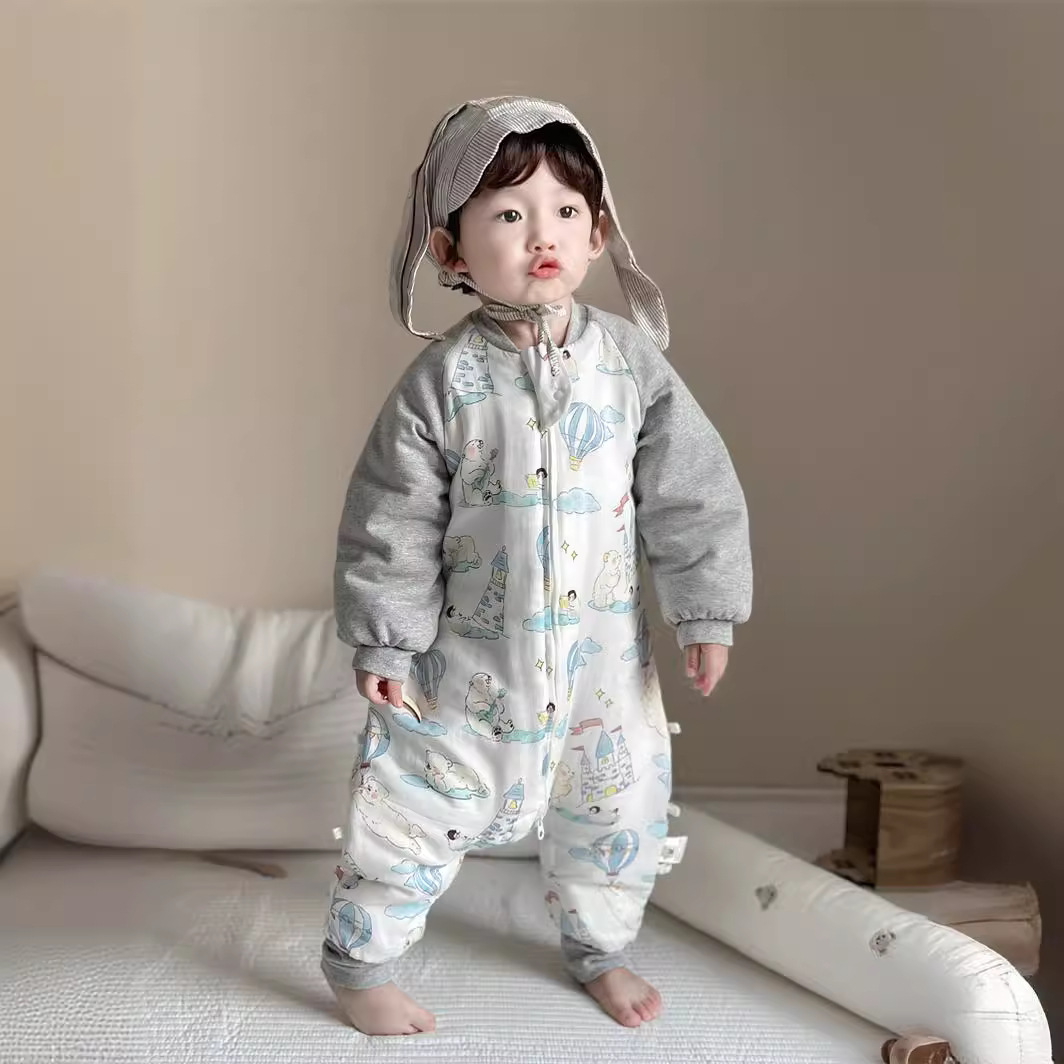 婴儿睡袋秋冬款儿童夹棉睡袋宝宝睡袋冬季加厚分腿睡袋拼接数码