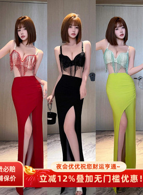 加厚聚拢罩杯小胸显大夜场走秀性感吊带礼服显瘦露背气质连衣裙女