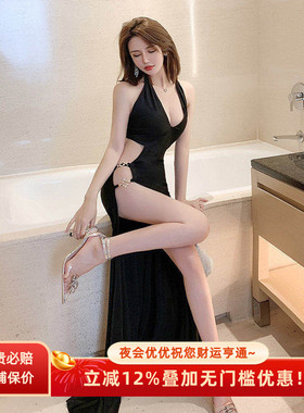 夜店女装性感深V低胸露背连衣裙显瘦气质夜总会桑拿技师真空礼服