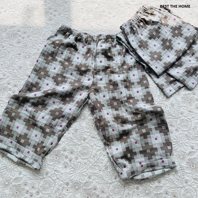 出口订单面料 100%棉 提花双层纱 纯色家居裤 长裤/七分裤2种选择