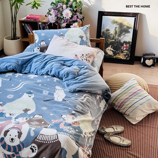 冬季新款 日单床上用品 摇粒绒配全棉40支针织  枕套 被套 床单