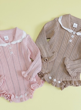 日单cottoli小木马新款女童女宝宝春秋长袖针织衫毛衣连体衣爬服