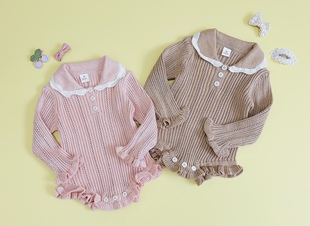 日单cottoli小木马新款女童女宝宝春秋长袖针织衫毛衣连体衣爬服