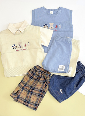 日单25新款cott小木马凉感背心男童女童女宝宝夏季短裤纯棉套装