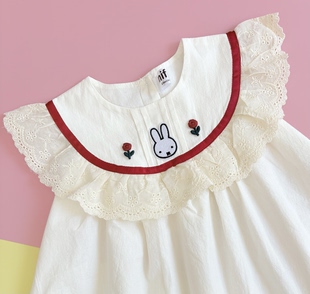 日单米菲miffy春夏新款女童宝宝可爱卡通连衣裙裙子刺绣