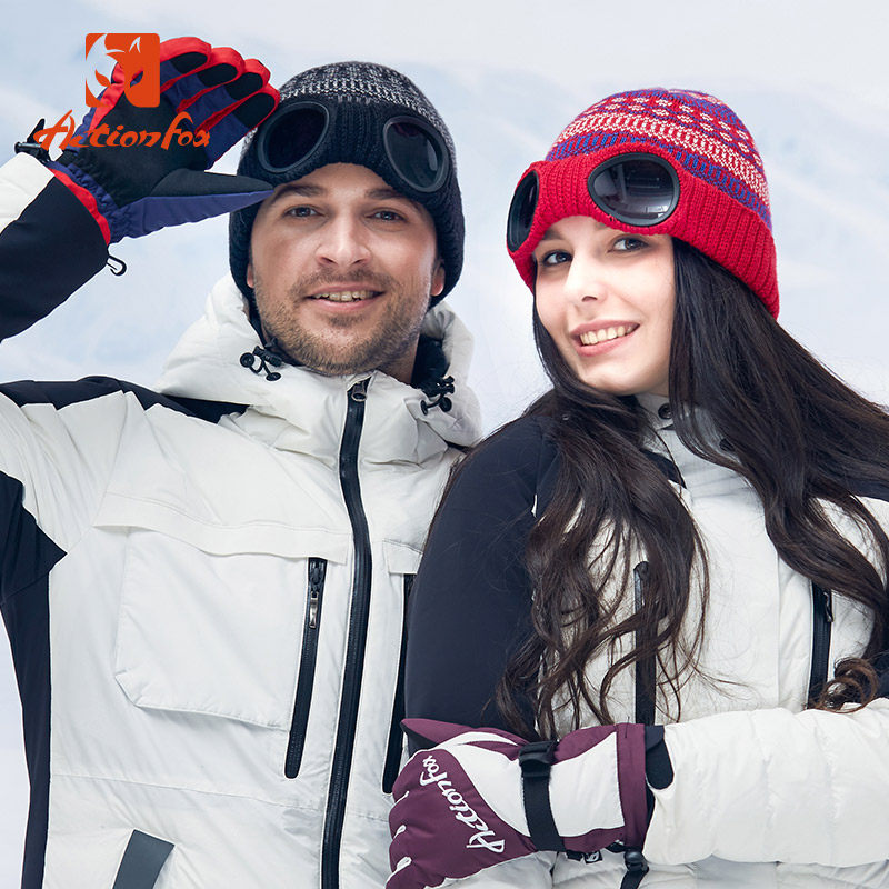 快乐狐狸冬季滑雪帽防雾镜片眼睛帽户外保暖男女时尚针织帽儿童