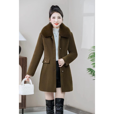 妈妈冬季外套加绒加厚毛呢大衣中长款小个子修身百搭水貂绒女外套