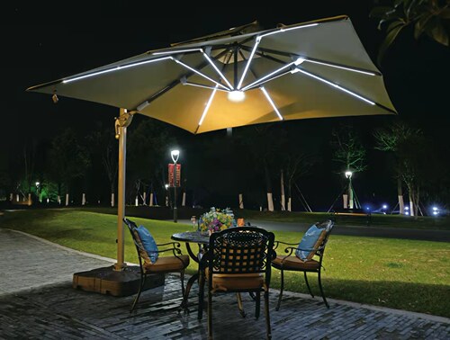 户外太阳能带灯遮阳伞防雨防紫外线室外别墅商用沙滩防水