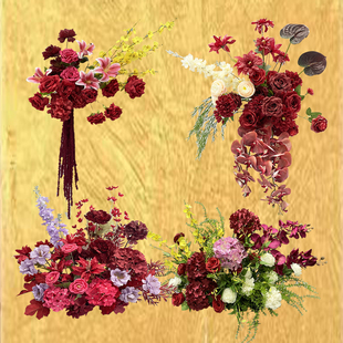 新中式订婚宴平价小众婚礼花艺丝绒复古喜庆红色仿真花背景布置