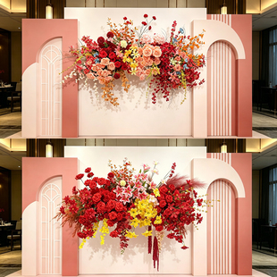 仿真花艺婚礼订婚宴KT板背景装饰绢花成品花束婚庆布置道具
