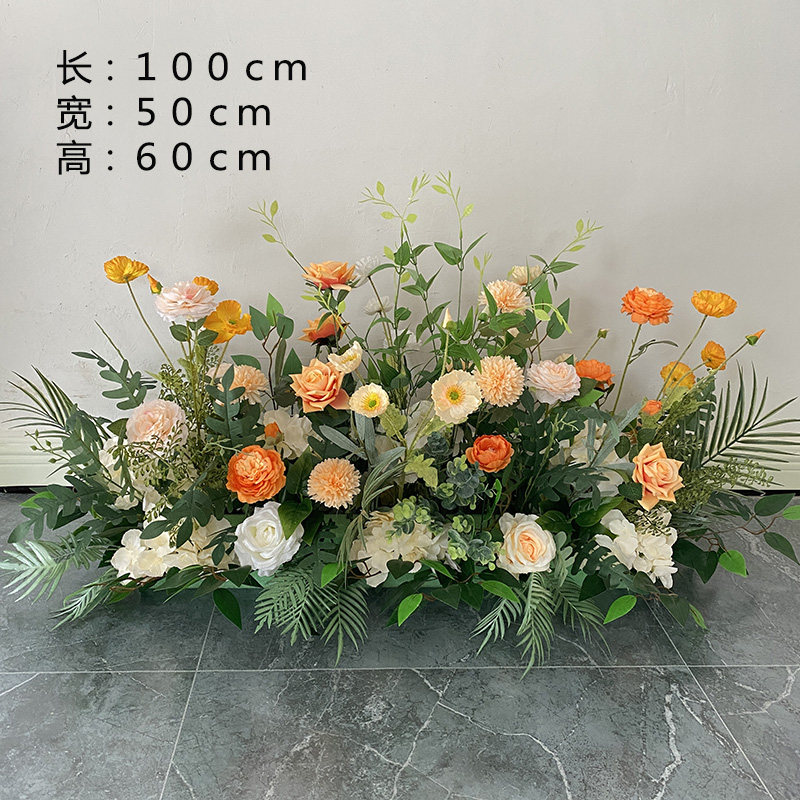 新款舞台路引花地排花中国风大红婚庆仿真花婚礼布场T台长条花