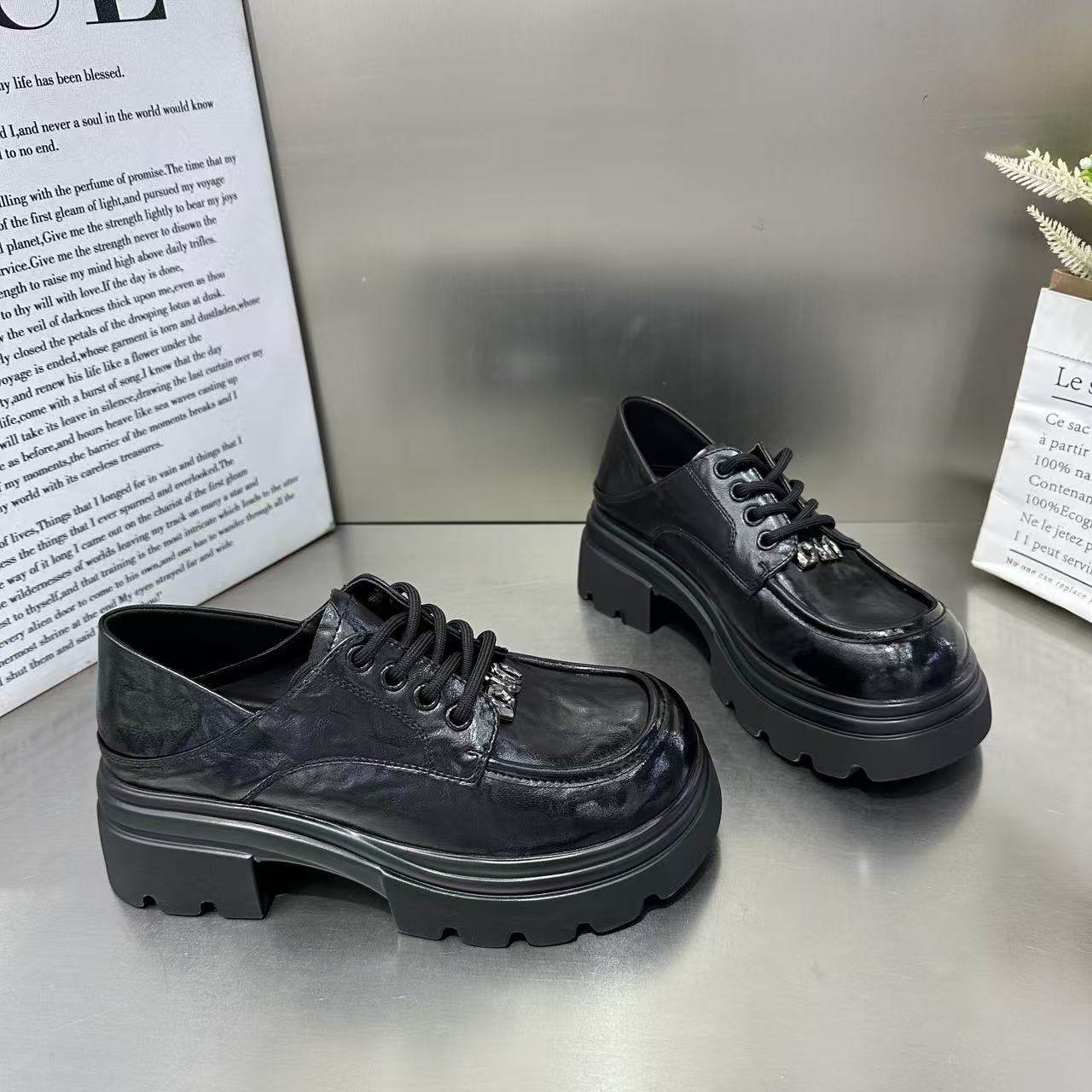 欧货英伦风厚底粗跟乐福鞋女2026春季新款百搭小圆头系带休闲单鞋,女鞋,棉鞋,淘宝优惠券,粉丝福利购,淘宝优惠卷