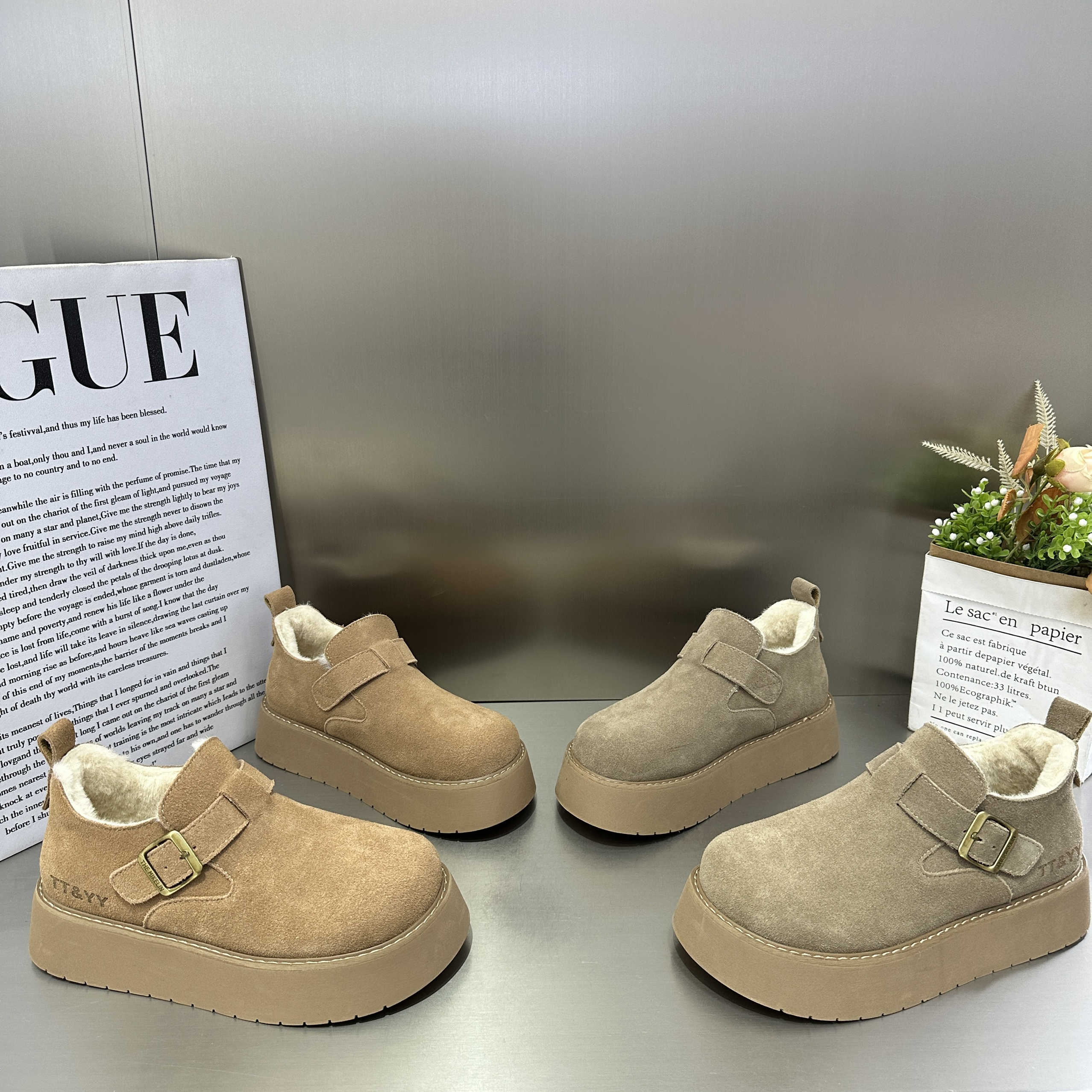 2024秋冬新款勃肯鞋高帮女鞋加绒厚底松糕鞋复古磨砂皮一脚蹬增高