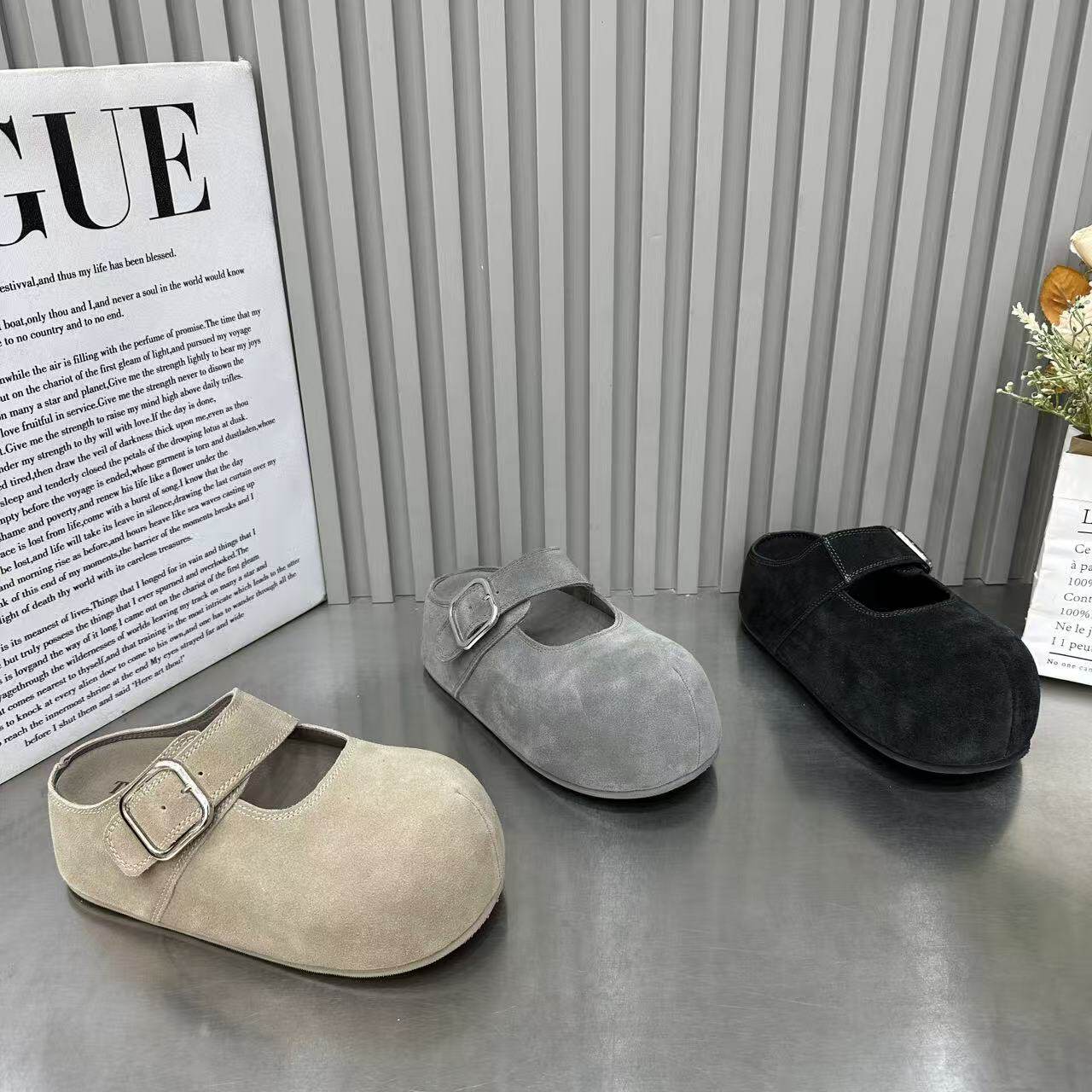 欧货内增高厚底勃肯鞋女2026新款复古懒人一脚蹬磨砂大头休闲拖鞋