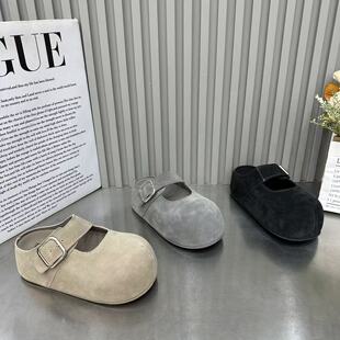 欧货内增高厚底勃肯鞋女2026新款复古懒人一脚蹬磨砂大头休闲拖鞋