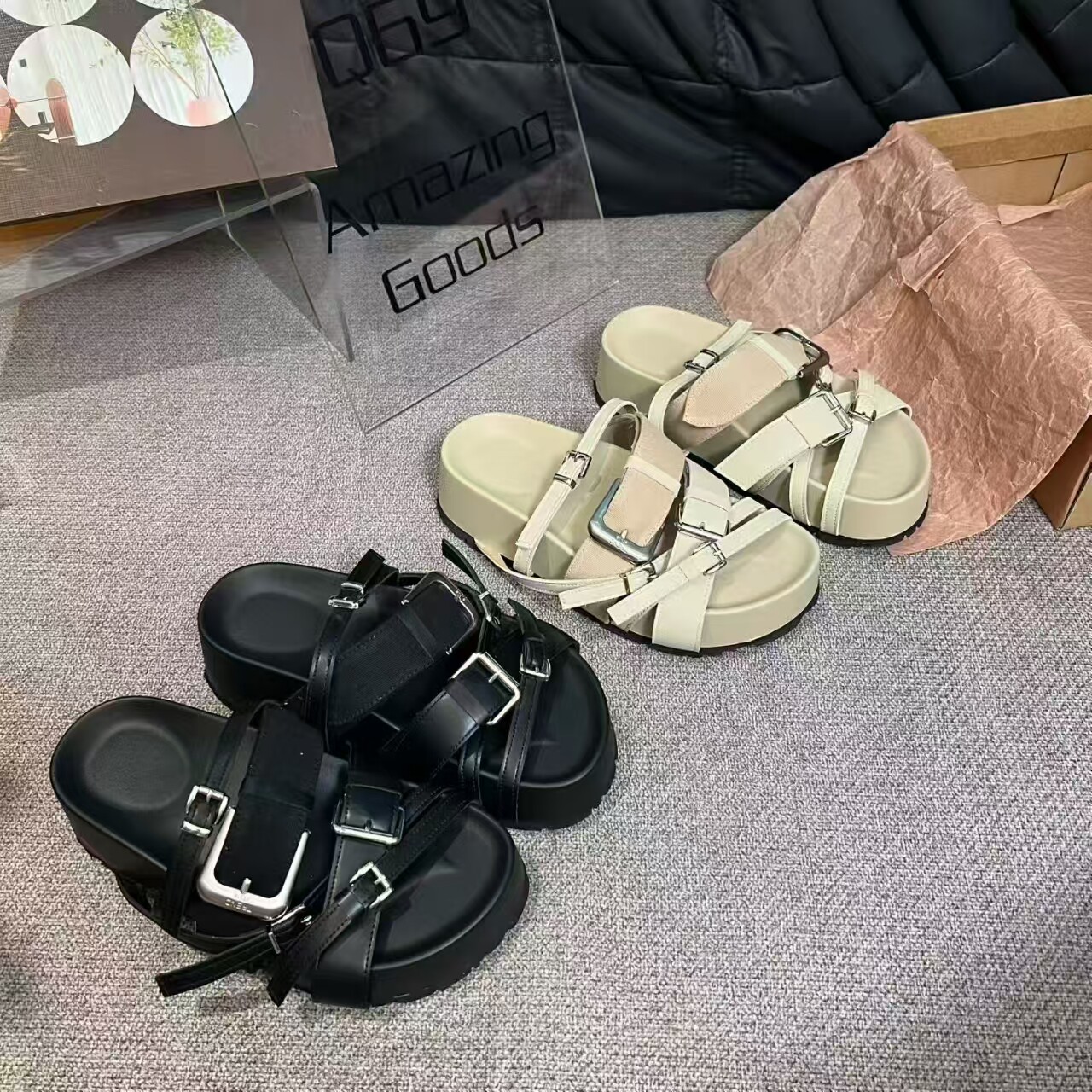 欧洲站设计感露趾罗马凉鞋女2026夏季新款交叉绑带厚底增高凉拖鞋