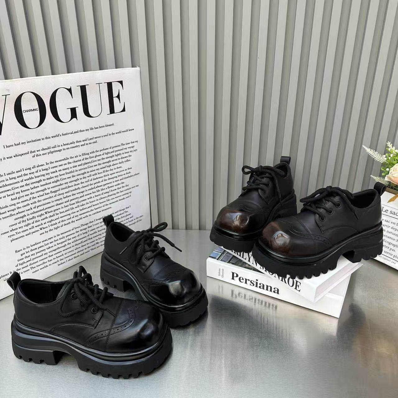 欧货布洛克粗跟单鞋女2026年新款厚底英伦风复古小个子系带乐福鞋,女鞋,棉鞋,淘宝优惠券,粉丝福利购,淘宝优惠卷