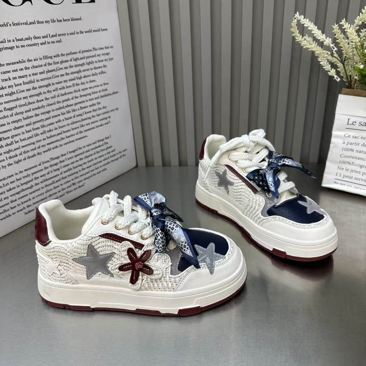欧货厚底小众设计感星星板鞋女2026春季爆款超火百搭运动休闲单鞋,女鞋,棉鞋,淘宝优惠券,粉丝福利购,淘宝优惠卷