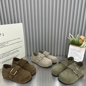 欧货复古磨砂皮勃肯鞋女2026新款搭扣圆头百搭舒适两穿休闲乐福鞋