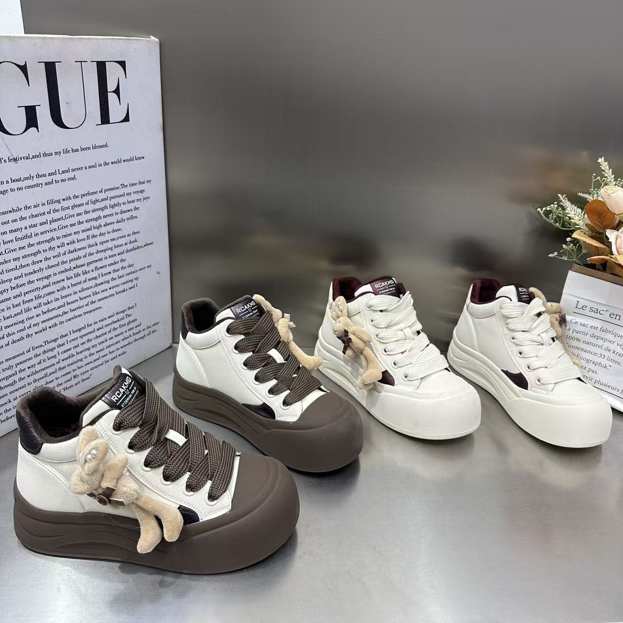 韩版ins厚底增高丑萌面包小白鞋女冬季加绒运动高帮松糕运动板鞋