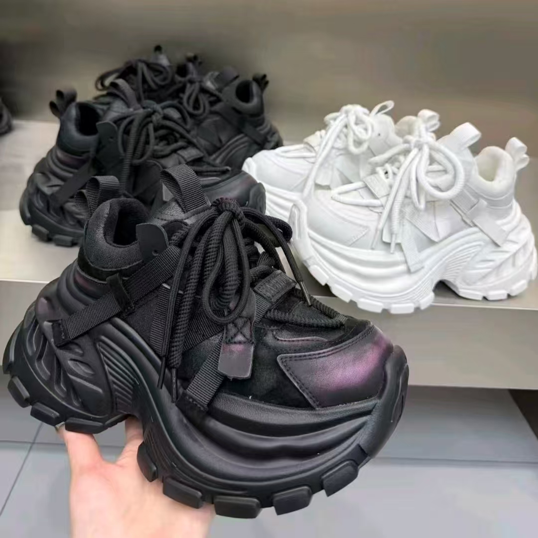 欧洲站擦色潮酷时尚老爹鞋女2025冬季新款厚底加绒增高百搭休闲鞋