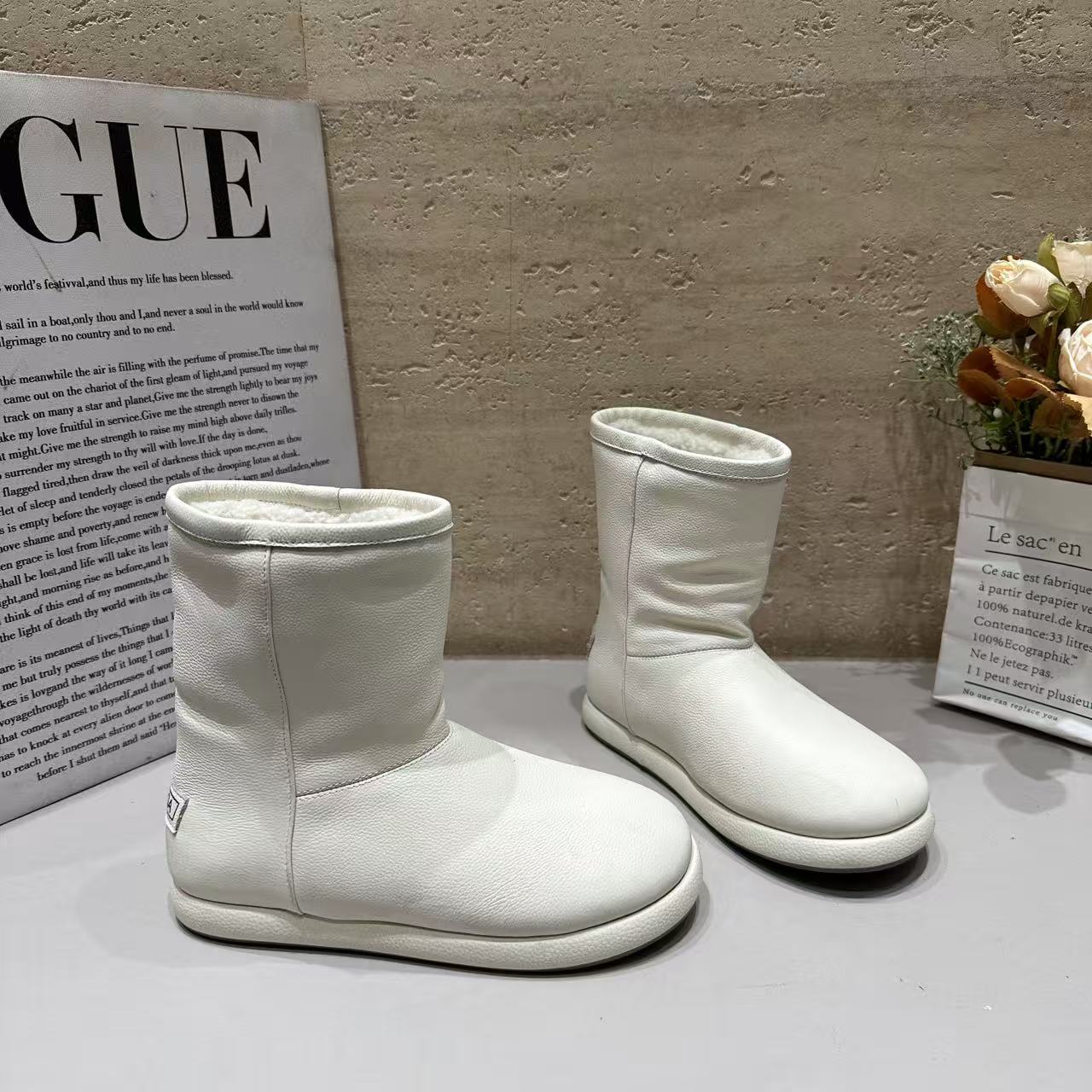 巴宝秀加绒厚底大头短靴女2025年冬季新款复古勃肯短筒防水雪地靴
