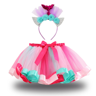 女童tutu裙蓬蓬裙送独角兽头饰短裙儿童百搭半身裙童装网纱公主裙