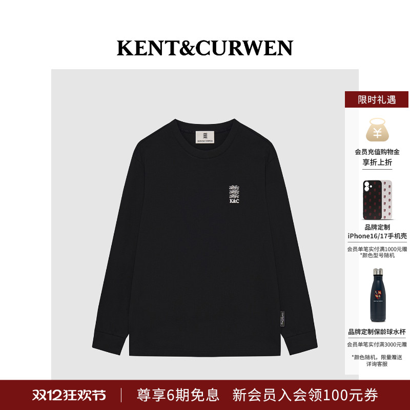 KENT&CURWEN/肯迪文2025年秋季新品男女同款三狮刺绣纯棉长袖T恤