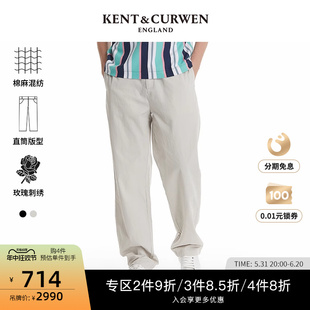 肯迪文春夏棉麻混纺玫瑰刺绣休闲裤 KENT&CURWEN 长裤 男K4764EI061