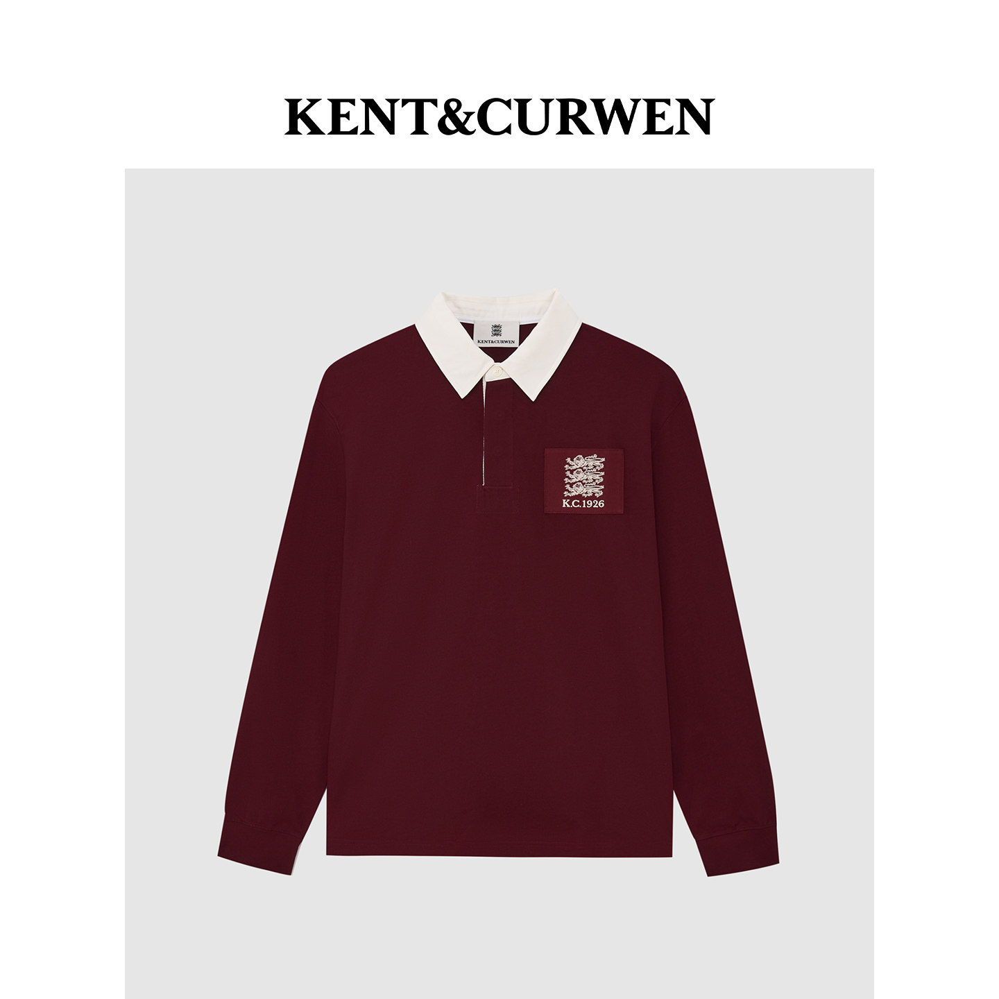 KENT&CURWEN/肯迪文秋冬系列三狮刺绣撞色运动纯棉男士长袖POLO衫