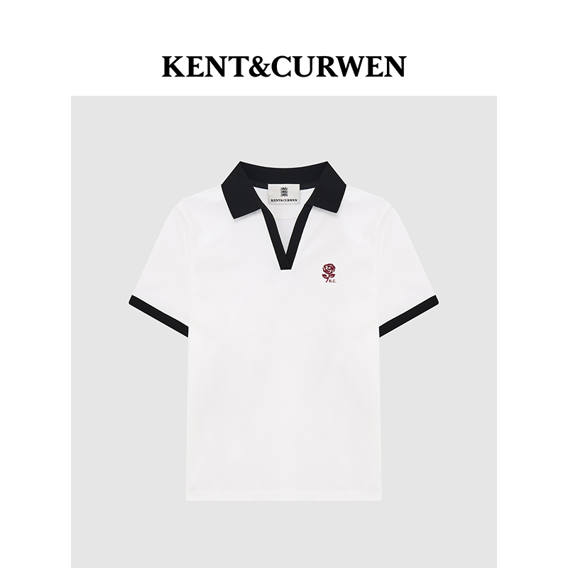KENT&CURWEN/肯迪文2025春夏系列女士玫瑰刺绣短袖翻领POLO衫