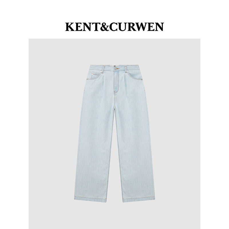 KENT&CURWEN肯迪文春夏女装纯棉水洗休闲微阔直筒牛仔裤通勤长裤
