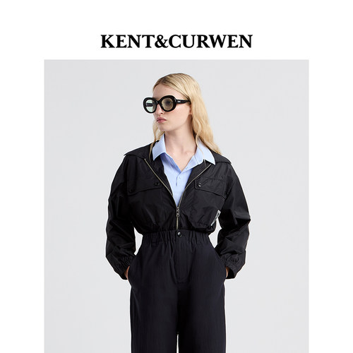 KENT&CURWEN/肯迪文2025秋冬系列翻领拉链玫瑰徽章短夹克外套