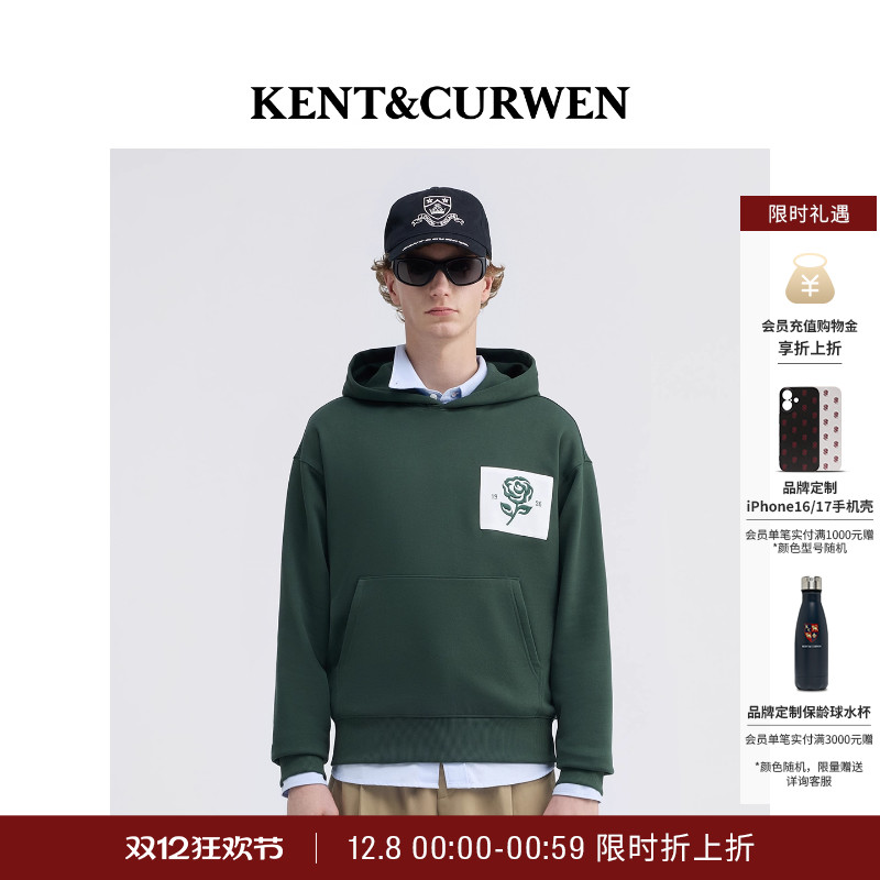 【明星同款】KENT&CURWEN/肯迪文2025秋冬玫瑰纯棉加绒连帽卫衣