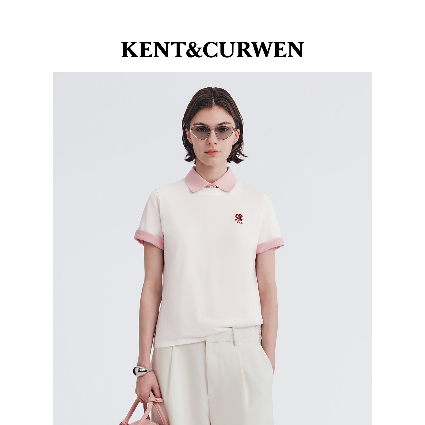KENT&CURWEN肯迪文玫瑰系列26春夏女装纯棉刺绣宽松休闲短袖T恤