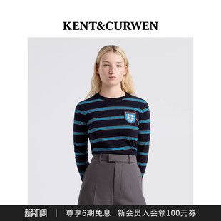 KENT&CURWEN 棉T恤 肯迪文秋冬系列女士三狮徽章条纹圆领长袖