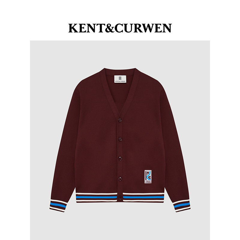 KENT&CURWEN/肯迪文2025秋冬系列男士撞色边玫瑰徽章针织开衫外套