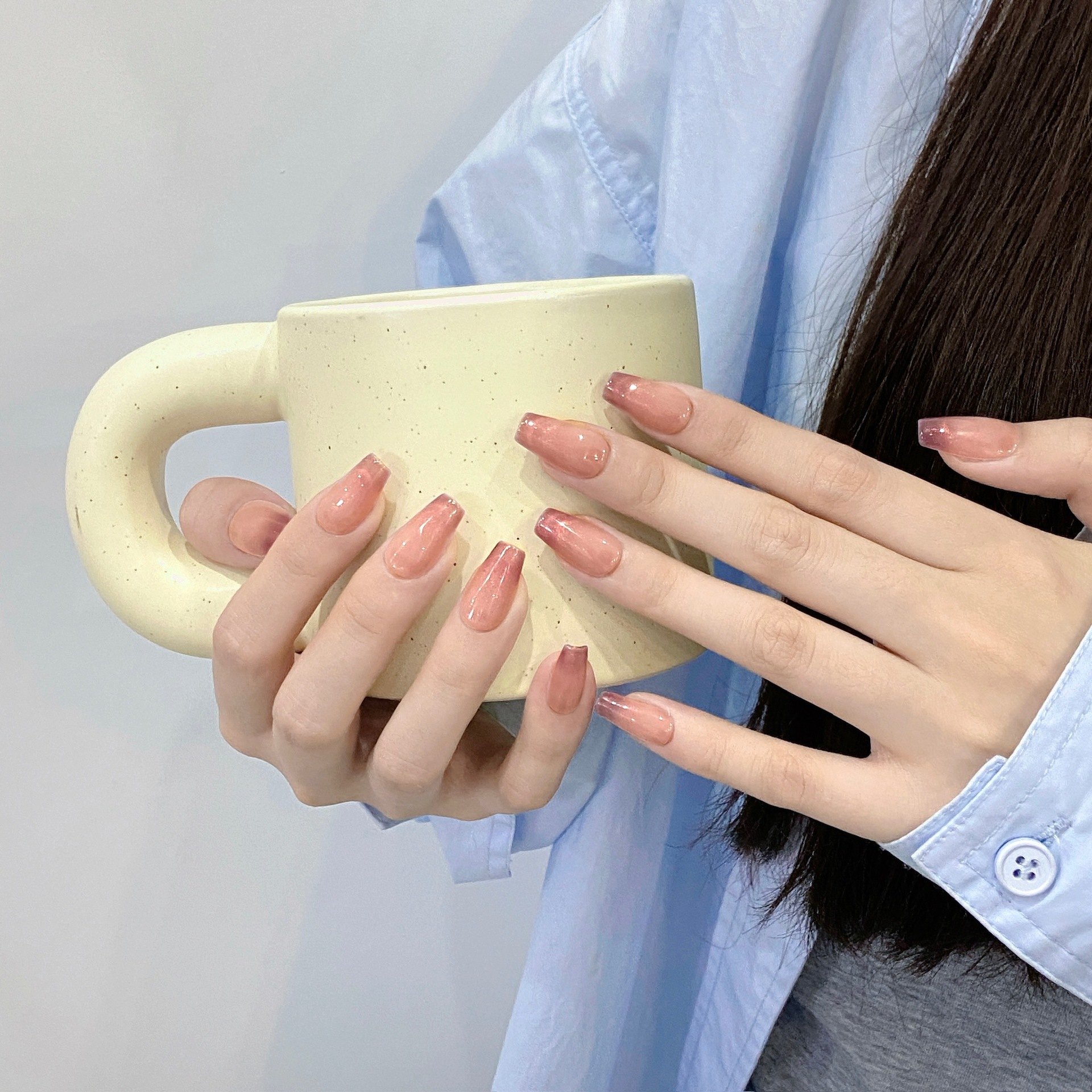 多巴胺双色猫眼粉色系裸色穿戴甲