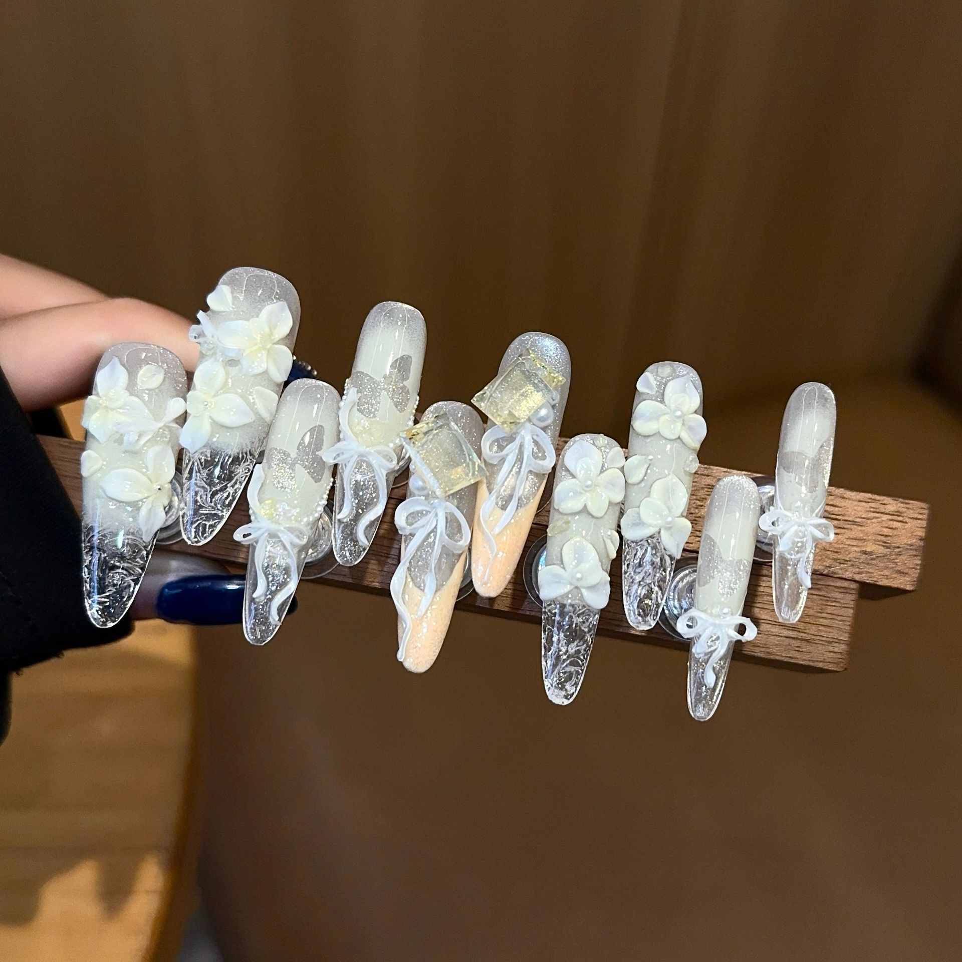 千繁【繁花盛宴】轻奢重工雕花猫眼纯手工穿戴甲美甲贴片假指甲片