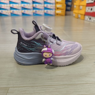 比迪冬季童鞋新款二棉加绒保暖女童鞋皮面纽扣运动鞋儿童休闲鞋