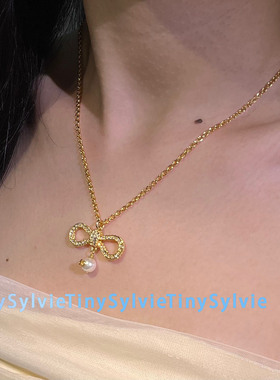 TinySylvie温柔蝴蝶结珍珠锁骨链
