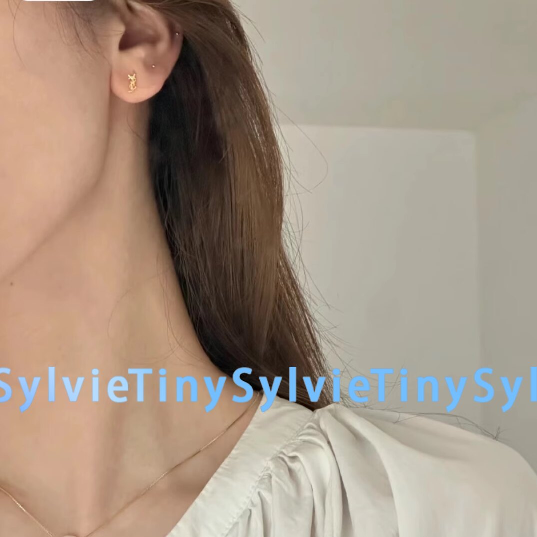 TinySylvie哑光金迷你字母耳钉