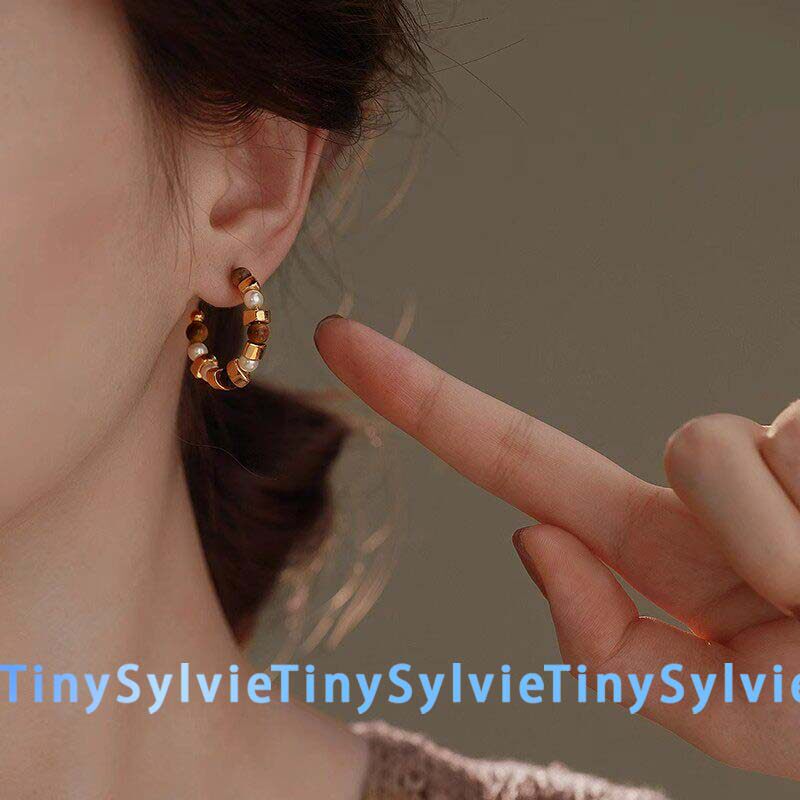 TinySylvie秋日焦糖木纹珍珠耳环