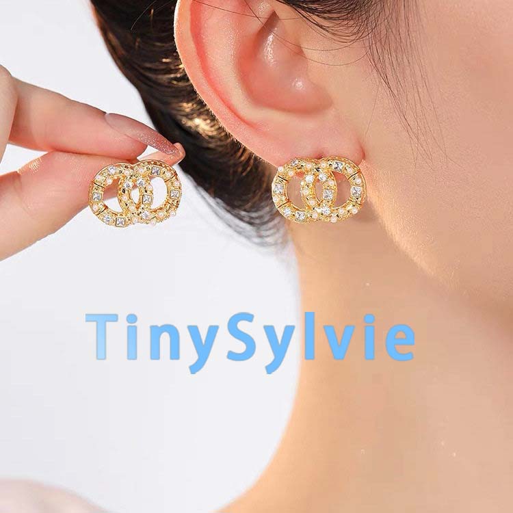 TinySylvie环珠雅叙复古双环耳钉轻奢鎏金法式名媛通勤镶钻耳饰