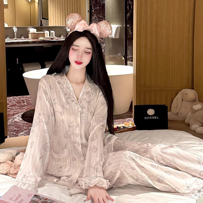 A.DHepburn碎花蕾丝睡衣套装