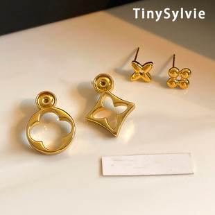 TinySylvie轻奢复古不对称四叶草菱形装饰摆件nojess金色高级感